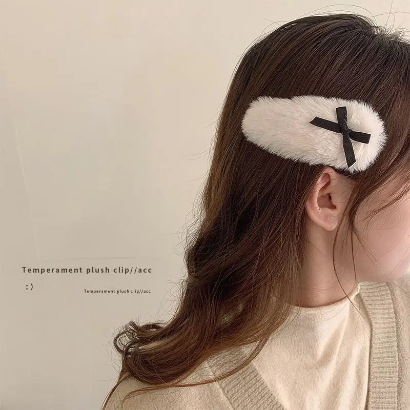 Sét Kẹp Tóc Mái Lông Nhung Gắn Nơ Sang Chảnh Phong Cách Hàn Quốc Dành Cho Bạn Gái