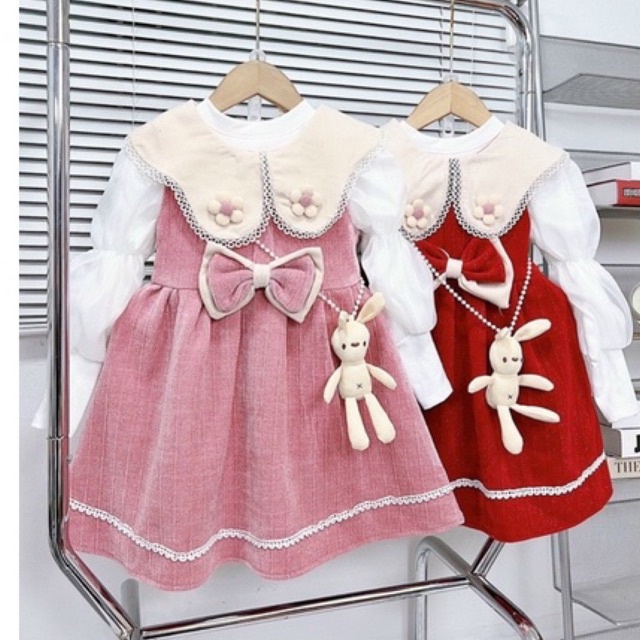 set váy Yếm thỏ Nhung siêu xinh cho bé gái