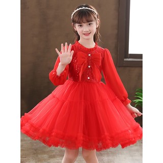 Váy đỏ công chúa hàng quảng châu cho bé gái siêu xinh