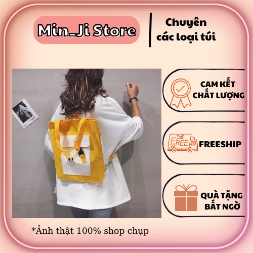 Túi tote, túi vải bố đeo chéo, có dây đeo như balo , in mặt cười dễ thương , phong cách trẻ trung năng động