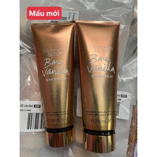 Kem dưỡng da VICTORIA'S SECRET Bare Vanilla Shimmer Fragrance lotion 236ml. Hương Vani kim tuyến ngọt ngào