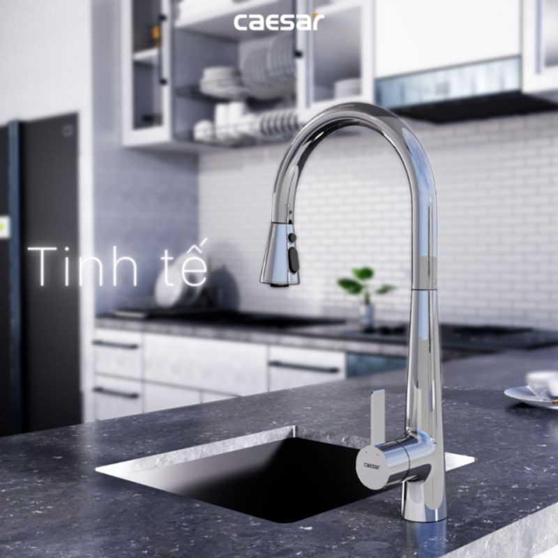 Vòi rửa chén rút dây nóng lạnh Caesar K905C, Vòi bếp 2 đường nước, Cam kết chính hãng