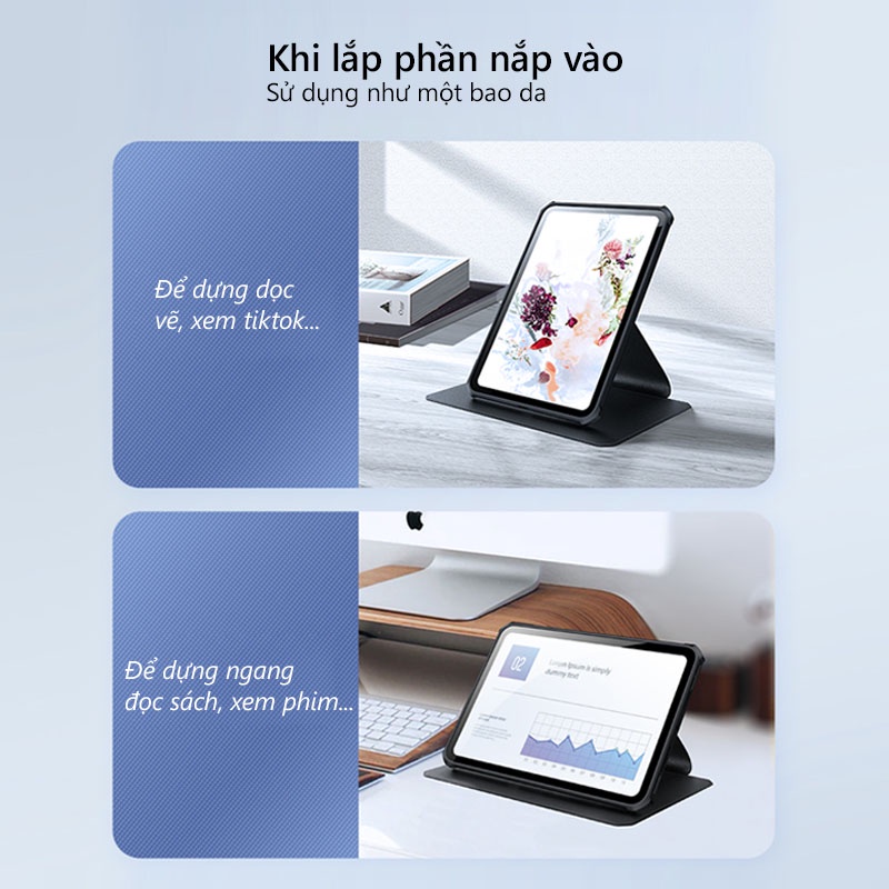 [Hỏa Tốc HCM] Ốp lưng XUNDD Xoay 360 độ đa năng iPad Gen 10 (2022) 10.9 inch Viền TPU, Chống sốc - Đen
