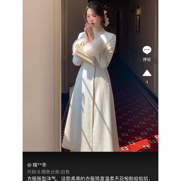 Áo khoác len dày dài phối lông cáo khí chất đại tiểu thư thế gia siêu cấp