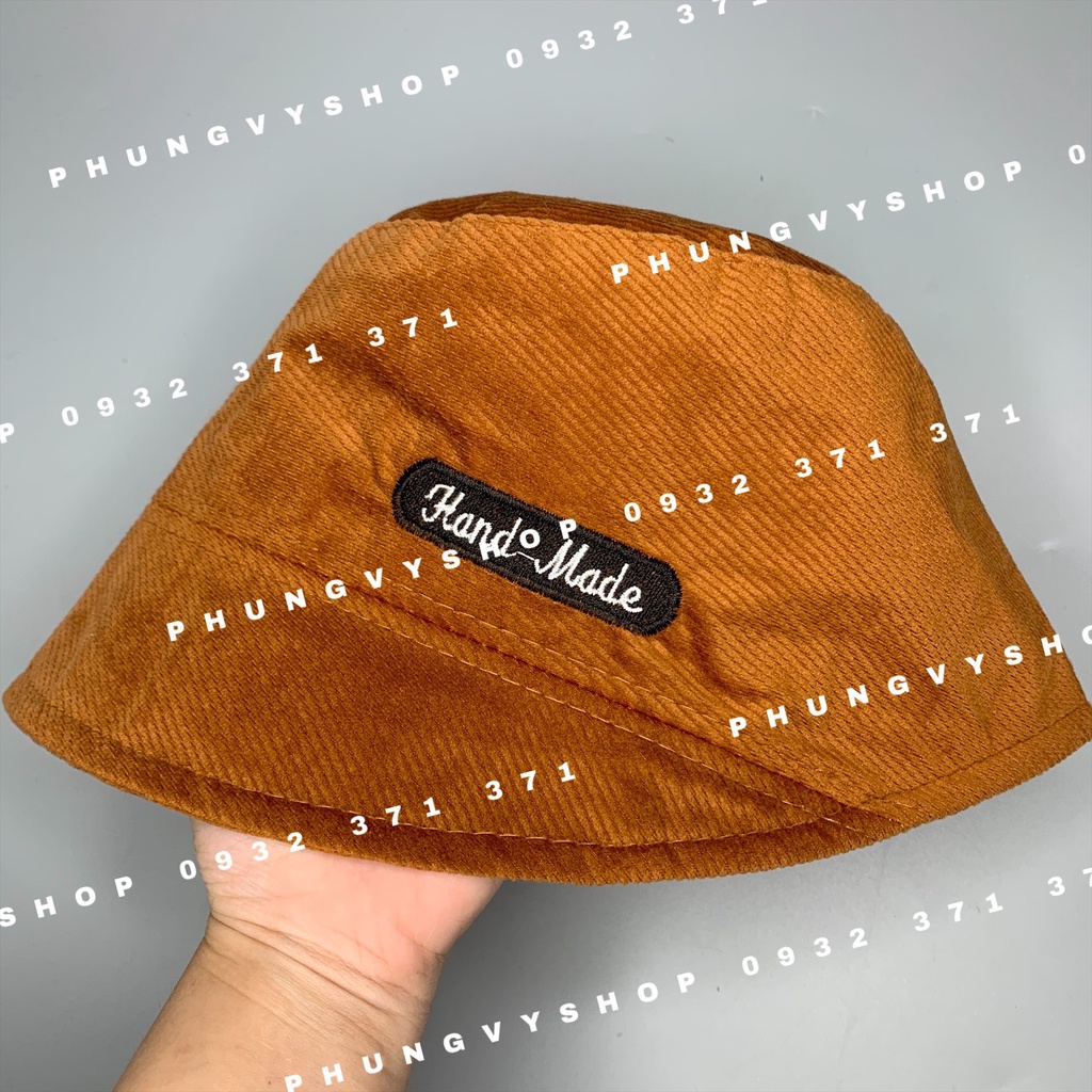 Mũ CỤP  Nhung mềm bucket tai bèo vành unisex phong cách hàn quốc Phungvyshop- Nón Sụp VÁ VÀNH Thêu Chữ Nhật HANDMADE