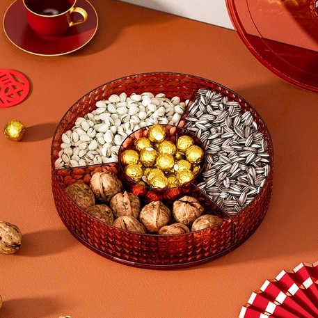 Khay Đựng Bánh Kẹo Tết ,Mứt Tết 2 Tầng Xoay 360 Độ, Hộp Đựng Mức Song Anh Decor Tết 2023