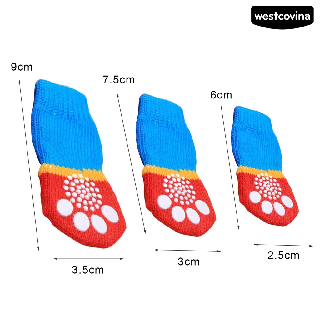 [COD]♘Set 4 Đôi Tất Cotton Chống Trượt Hình Dấu Chân Cho Thú Cưng