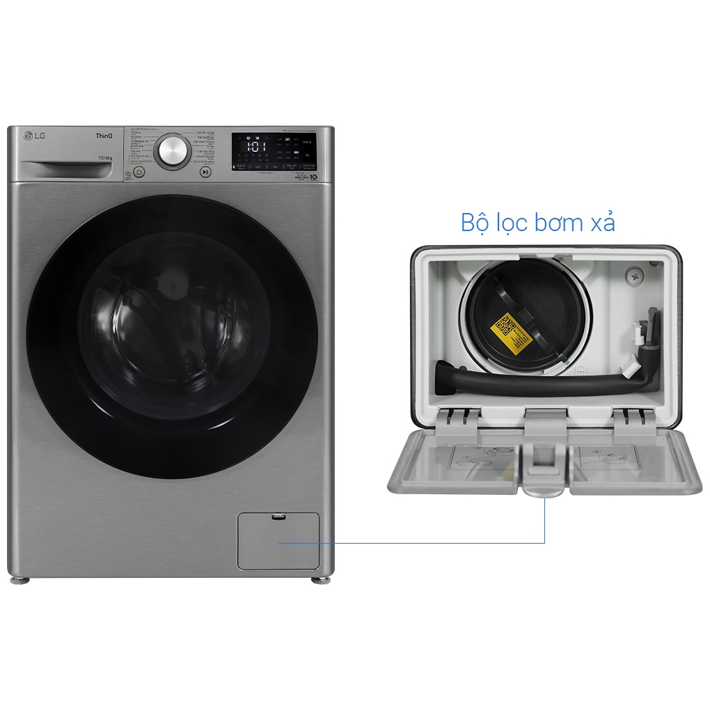 Máy Giặt Sấy LG Inverter Giặt 10Kg Sấy 6Kg FV1410D4P mới 2022 DEMEN