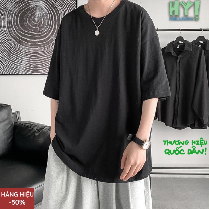 Áo thun tay lỡ phom rộng HELLOYOU HELLOYOU phông trơn nam nữ RP_01 tay lỡ oversize unisex top xu hương 2023