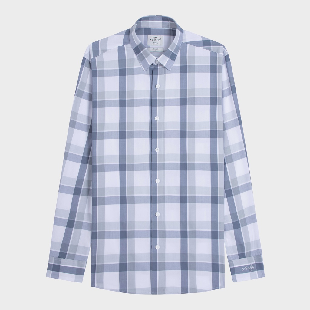 [ MỚI ] Áo sơ mi nam dài tay ARISTINO dáng Slim fit ôm vừa, họa tiết  trắng kẻ xám tinh tế, hiện đại - ALS18402