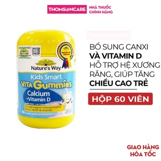 Kẹo dẻo bổ sung Canxi và D3 cho bé, Nature’s Way Kids Smart Vita Gummies Calcium + Vitamin D, giúp trẻ cao lớn - Lọ 60v