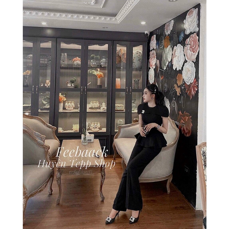 [12.12 Sales Freeship] Set bộ đồ nữ thiết kế quần dài, set áo pelum cổ tròn kèm tang 2 màu trắng đen sang trong mtb