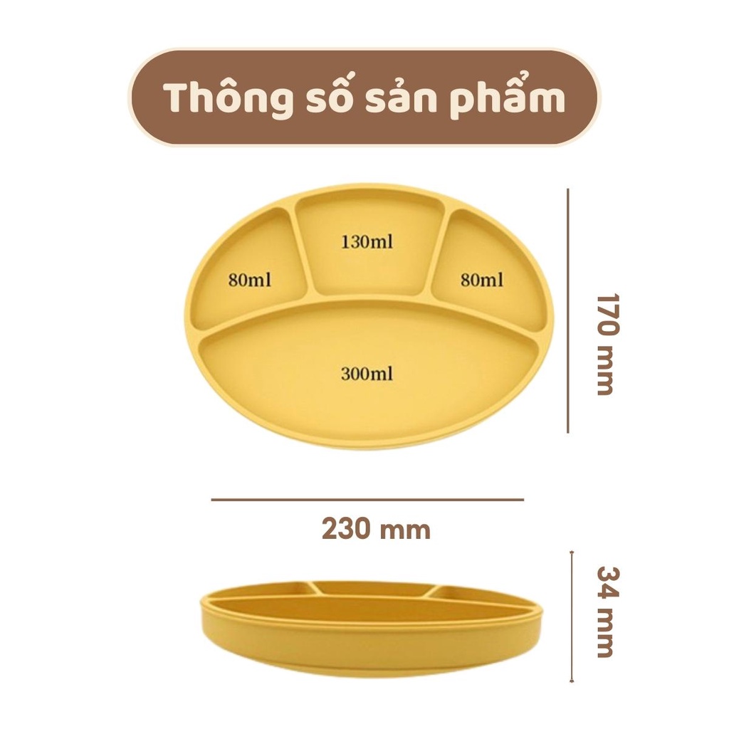 Khay ăn dặm chính hãng Mily 4 ngăn hình oval chất liệu silicone chống đổ.