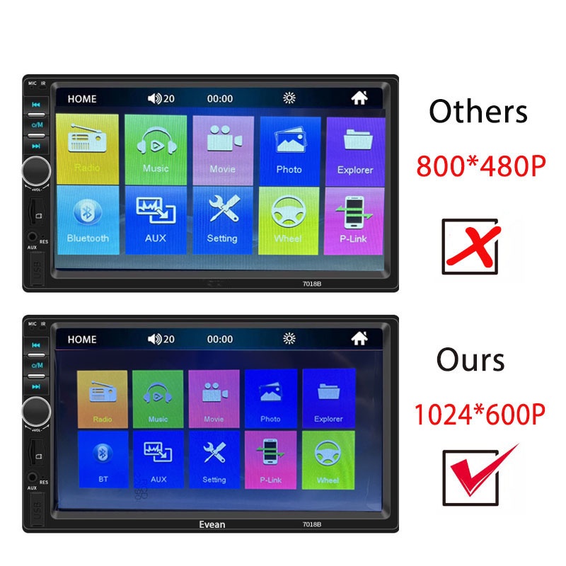 Máy Nghe Nhạc MP5 2 DIN Bluetooth 1024X600P Evean 7018B 7 "Có Khe Cắm USB / TF / FM / MirrorLink Dành Cho Ô Tô