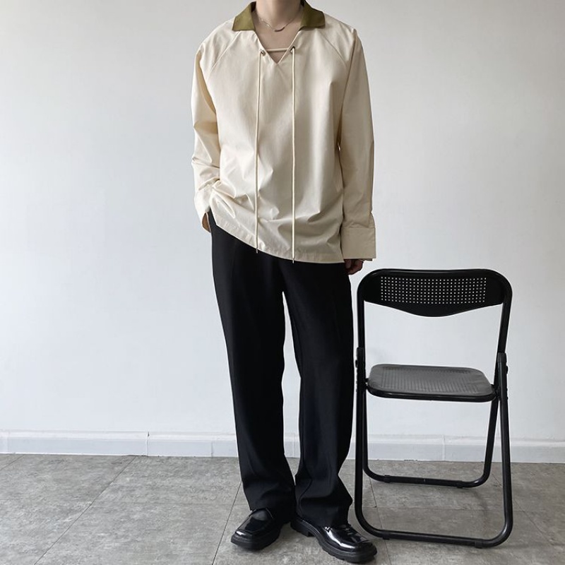 Áo Sơ Mi Tay Dài Dáng Rộng Màu Sắc Tương Phản Thời Trang Mùa Thu Cho Nam