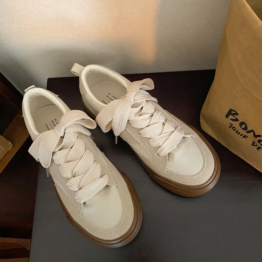 2023 Giày Vải Canvas Đế Dày Màu Trắng Phong Cách Thời Trang Mới Dành Cho Nữ