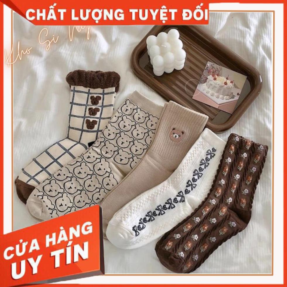Set Combo 8 Tất Gấu Hàn Quốc Vintage