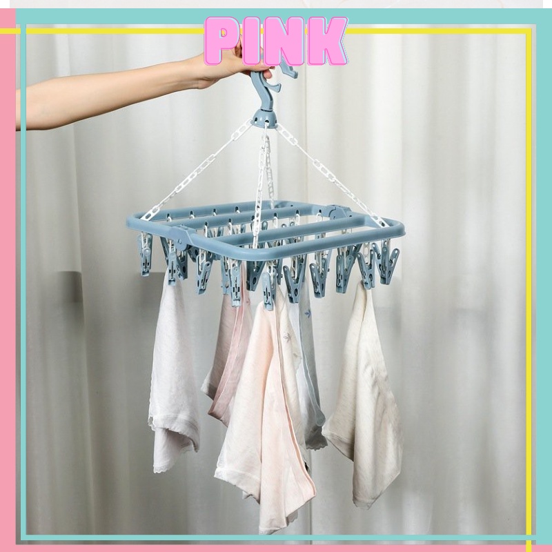 Móc Treo quần Áo Trẻ Em Treo Đồ Lót Tã Vớ Chống Bay Bằng Nhựa 32 Kẹp PINKWISH HA305