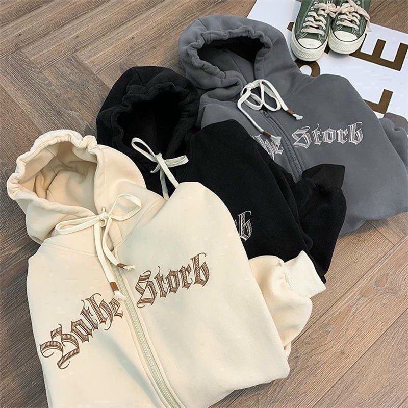 Áo khoác hoodie zip nam nữ 2 túi thêu chữ BATHE STORB form rộng jacket unisex có khóa kéo vải nỉ bông dày mịn