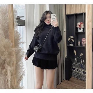 Áo len trơn cổ lọ lông thỏ