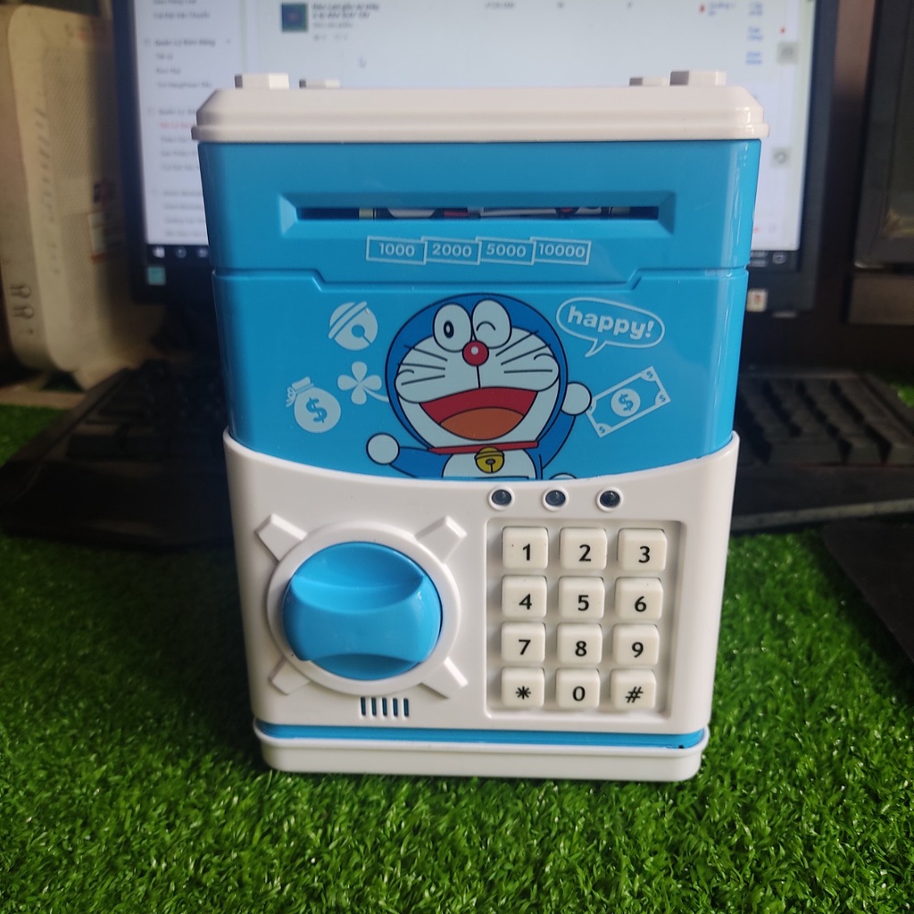Két sắt mini màu xanh kiểu dáng Doraemon