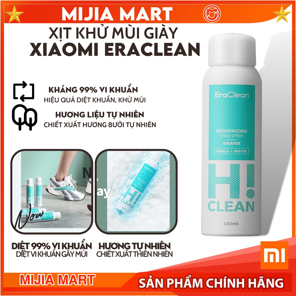 Xịt khử mùi giày Xiaomi Eraclean. Chai xịt khử mùi hôi chân và giày 150ml dùng đến 640 lần