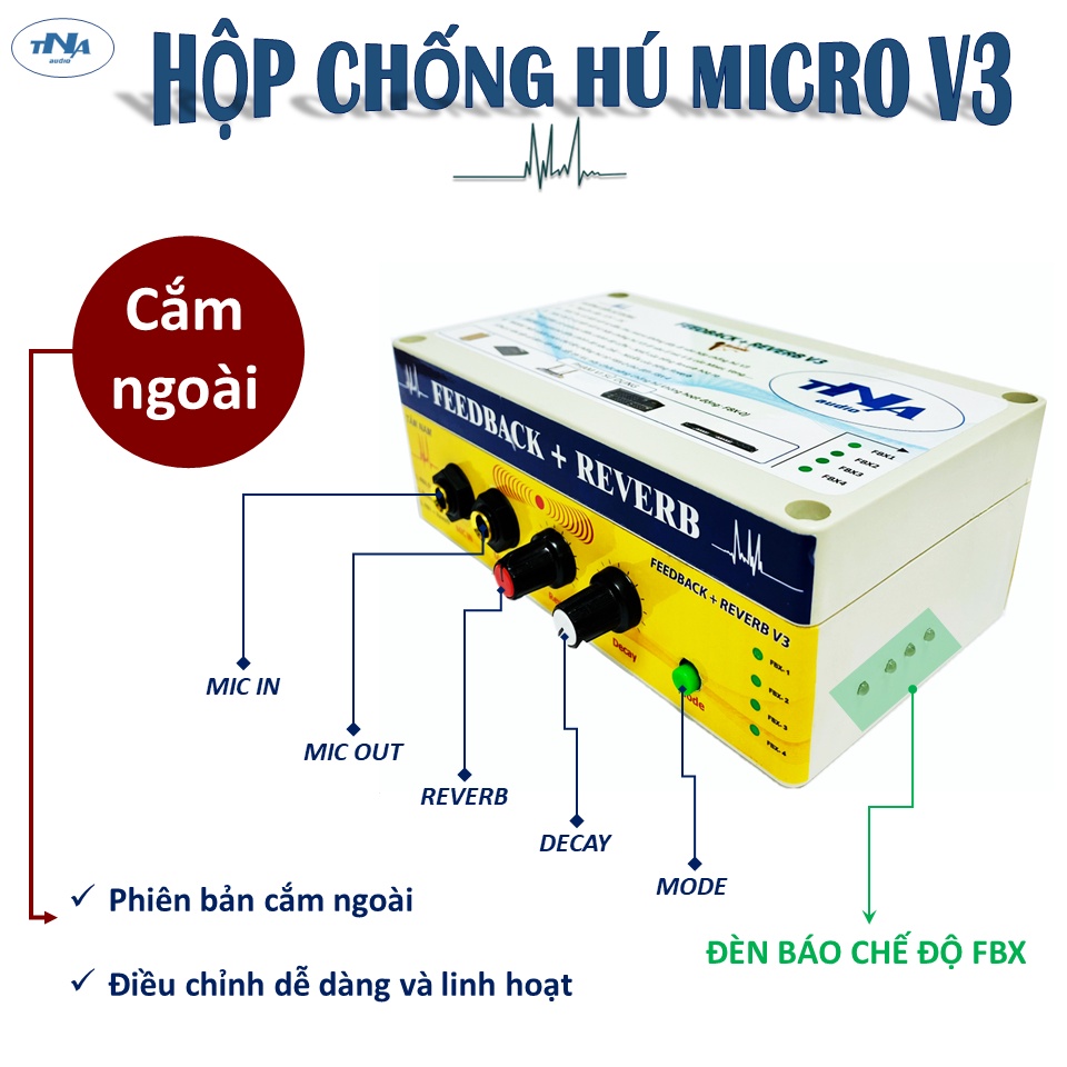 Hộp Chống Rú Rít Micro Có Kèm Reverb V3 Phiên Bản Cắm Ngoài | Chống Hú Reverb V3 Tâm Nam 2023
