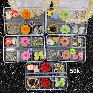 Set Charm Mix Hoa Bột Phụ Kiện Trang Trí Móng