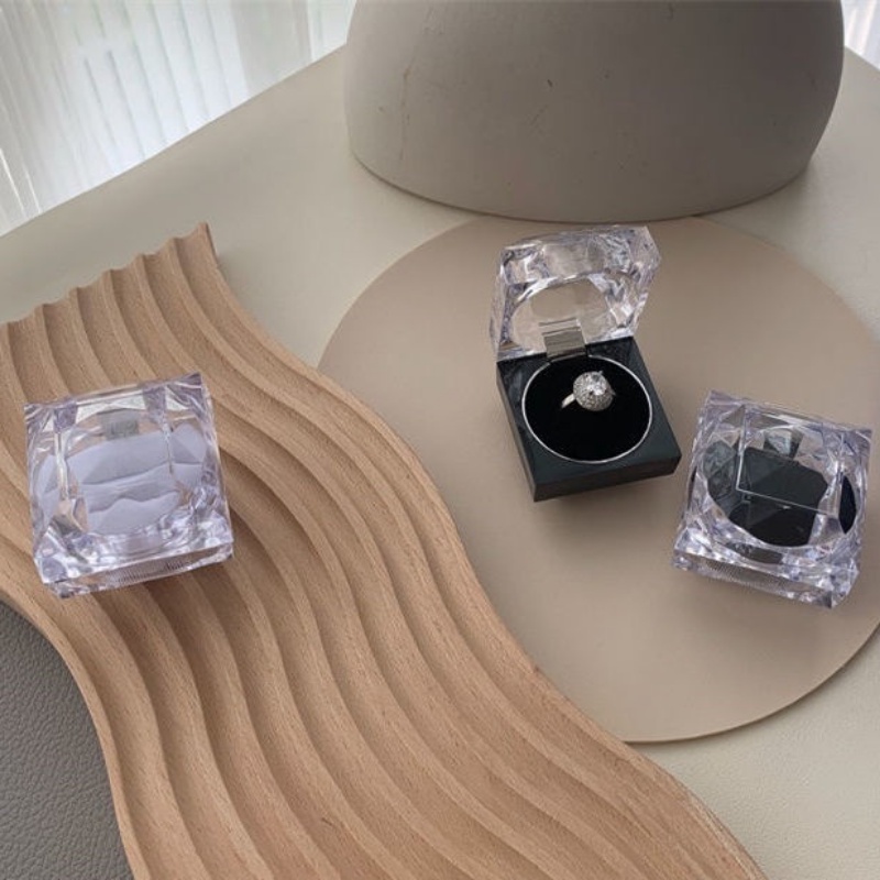 Hộp Đựng Nhẫn Hình Vuông Mini Bằng Acrylic Trong Suốt Thời Trang