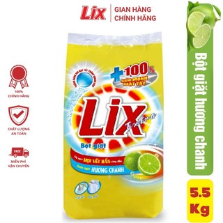 Bột giặt Lix Extra hương chanh 5,5Kg EC563 thơm mát, làm sạch mọi vết bẩn cứng đầu cho giặt tay và máy