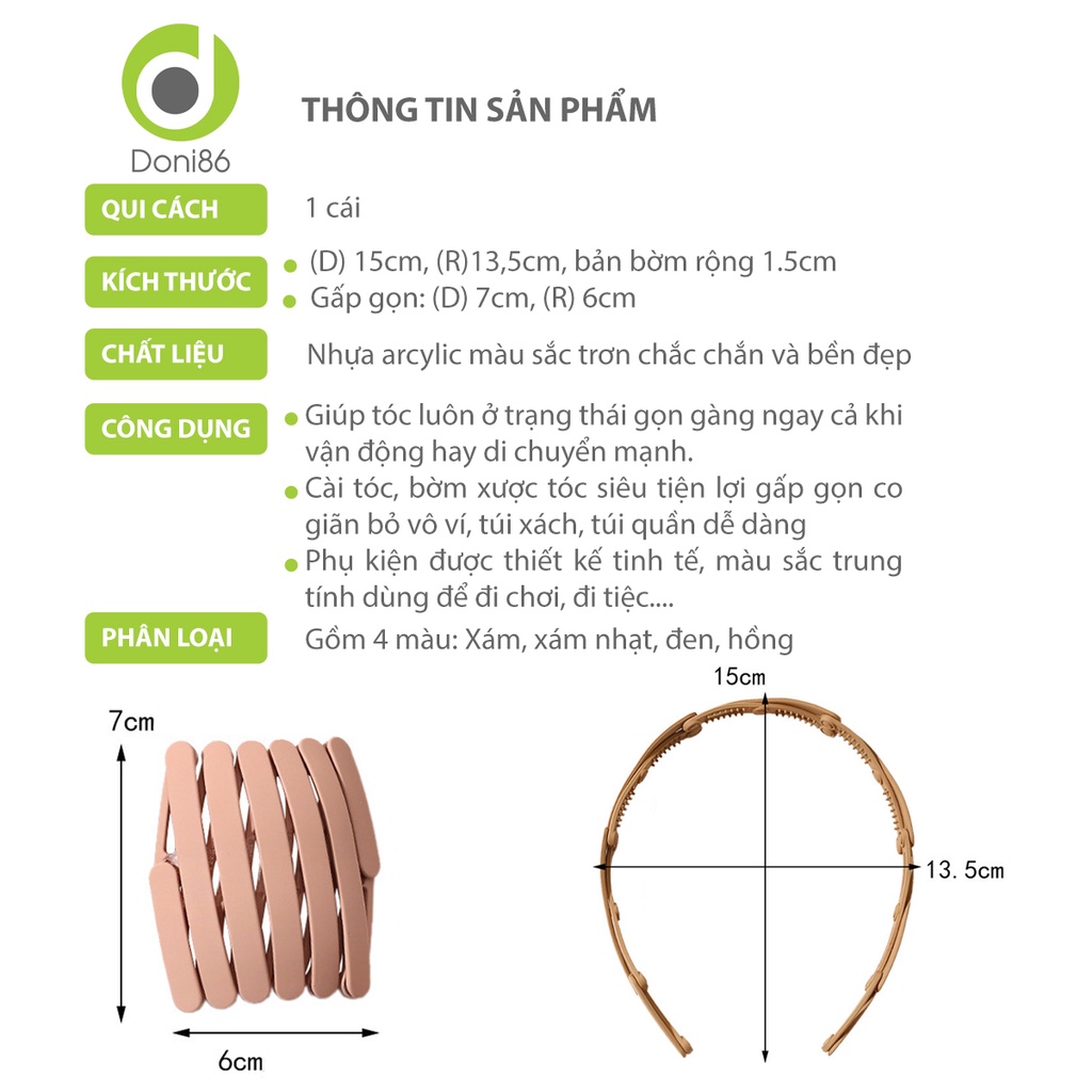 Cài tóc gấp gọn tiện dụng, màu sắc đa dạng, bền bỉ, không gây rụng tóc - Doni - DOPK311