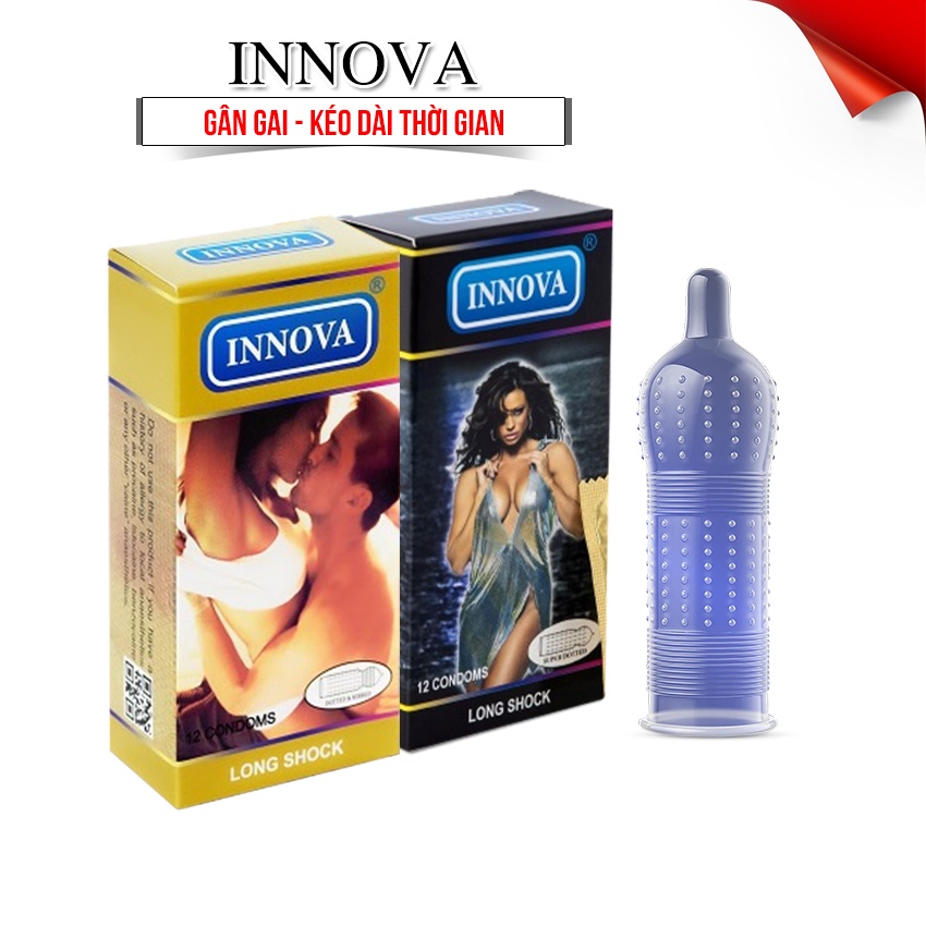 Bcs INNOVA Vàng Và Bao Cao Su INNOVA Đen - Hộp 12 Cái. Bcs Gai Lớn Kéo Đai Thời Gian Chống Xuất Tinh Sớm