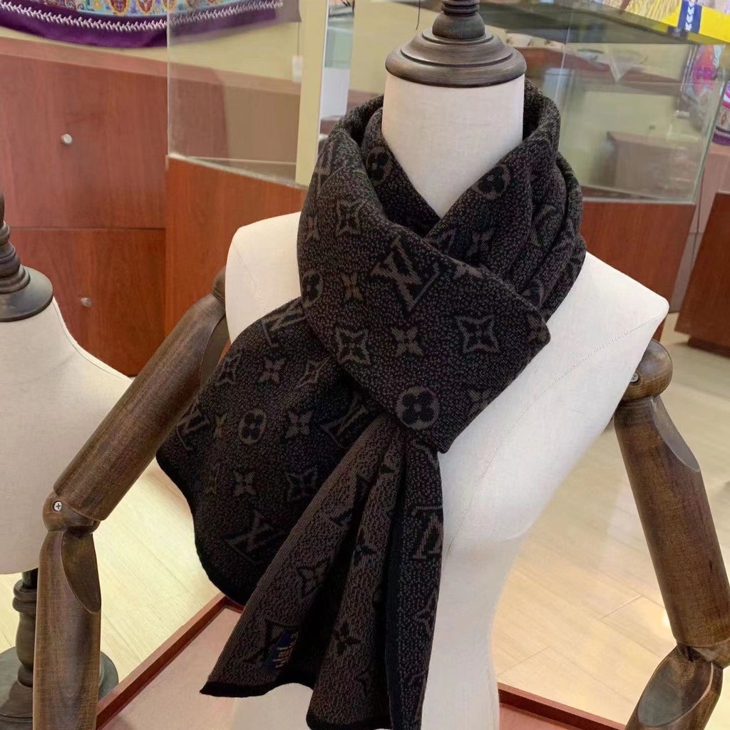 Khăn Choàng Cổ Len Cashmere Nhân Tạo Thêu Họa Tiết lv Hai Mặt Đơn Giản Phong Cách Mới Dành Cho Nam