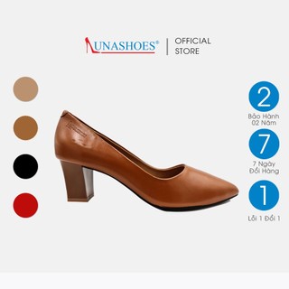 Giầy cao gót 5p LUNASHOES 5006 giày da bò thật nữ cho mẹ guốc đế vuông có nơ mềm êm chân bảo hành 2 năm