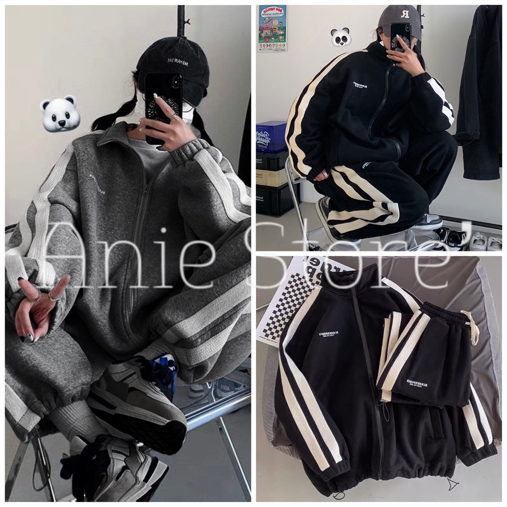 Bộ Áo Khoác Nỉ Quần Jogger 2 Sọc Unisex 🦋 Set Áo Quần Nỉ Dài Tay Dáng Thể Thao 2 Màu 🦋