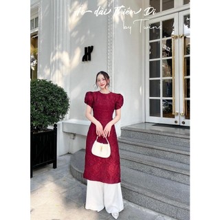 ⚡️bán sỉ⚡️set áo dài gấm cổ ngọc 2 màu đỏ,be
