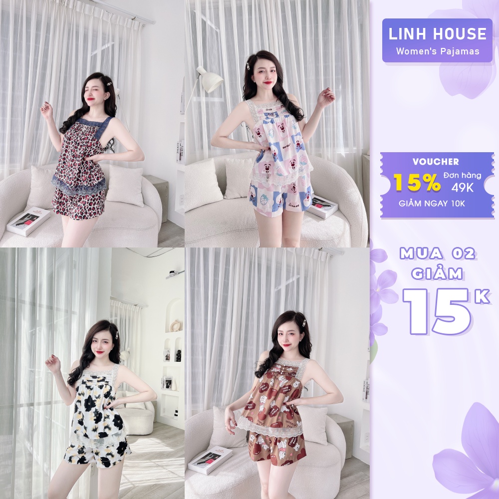 Bộ đồ ngủ nữ pijiama cao cấp chất lụa xước họa tiết thoáng mát mềm mại không xù nhăn S864 - Đồ ngủ cao cấp Vy Linh