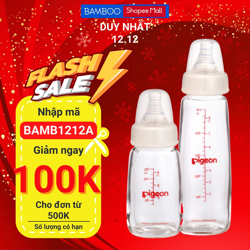 Bình sữa Pigeon thủy tinh 120ml/240ml cổ hẹp D11231100/D11233100