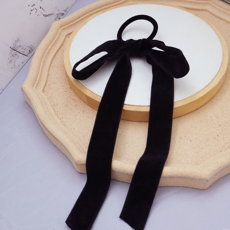 1 Dây Cột Tóc Ruy Băng Thắt Nơ Đen Phong Cách Pháp Thanh Lịch Dễ Phối Đồ