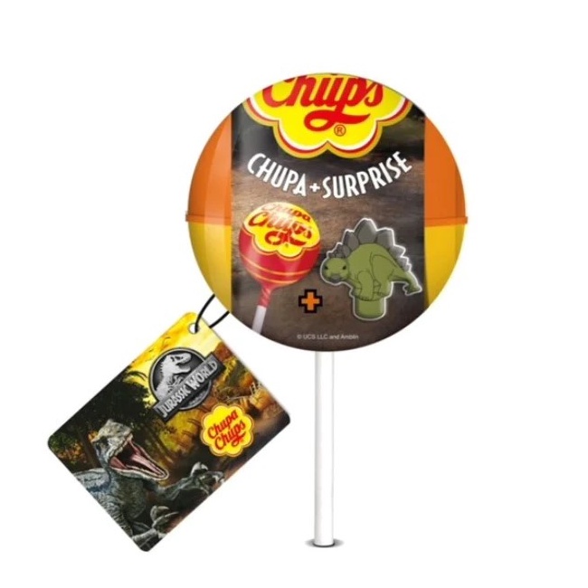 Kẹo Mút Kèm Đồ Chơi Khủng Long Chupa Chups Surpirse Jurassic World 12gr - Tây Ban Nha