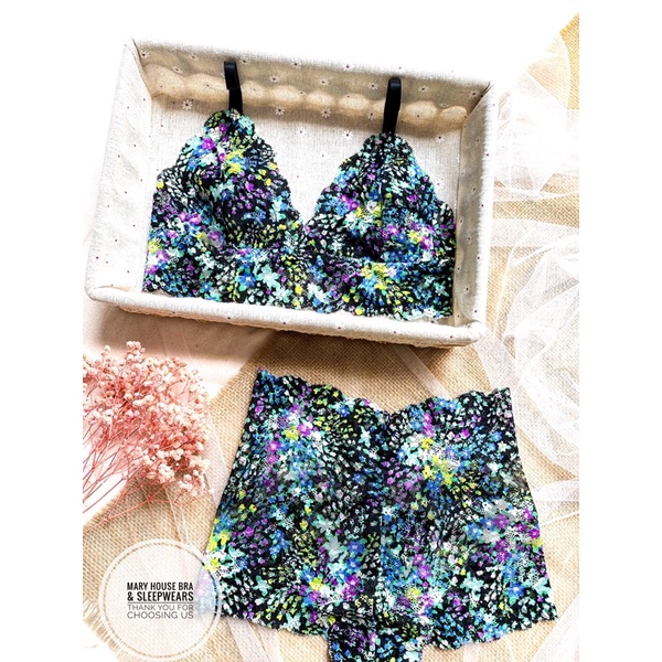 Bộ Bralette Không Mút Hoa Nhí Xanh Mary House Bra & Sleepwears