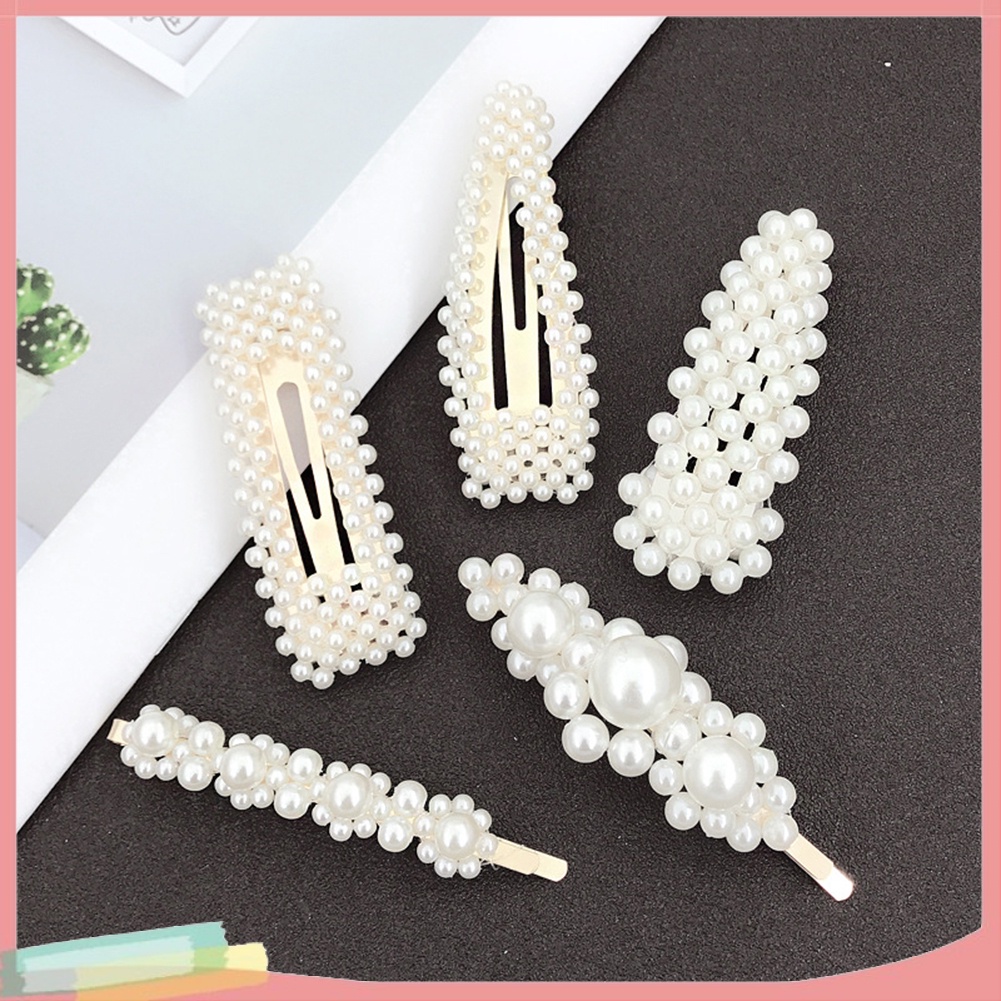 Kẹp tóc kim loại đính ngọc trai giả thời trang