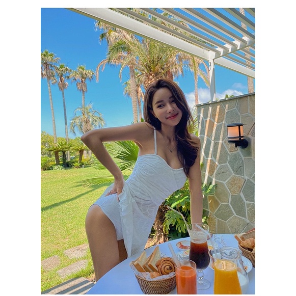 Set bikini 2 mảnh trơn gồm váy và quần