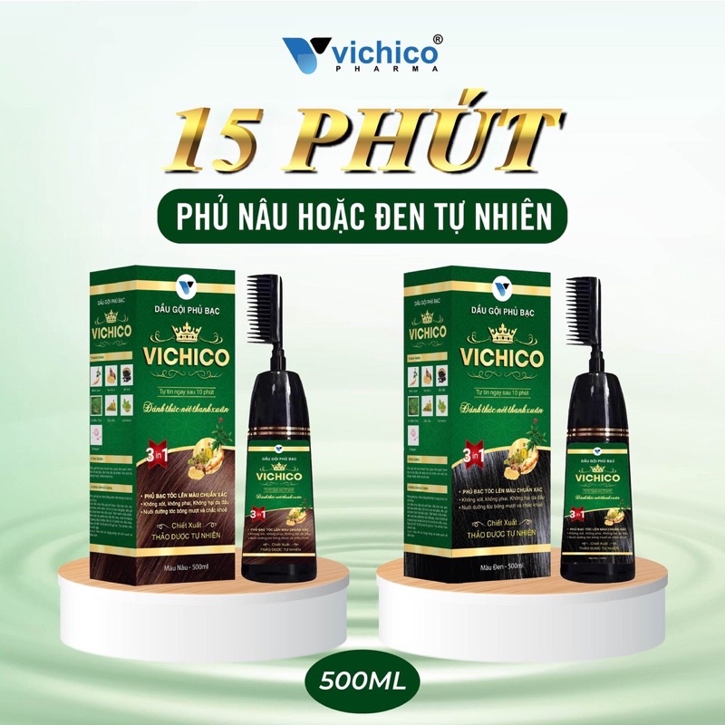 Dầu Gội Phủ Bạc VICHICO chính hãng chai 500ml 2 màu NÂU VÀ MÀU ĐEN (kèm quà tặng )