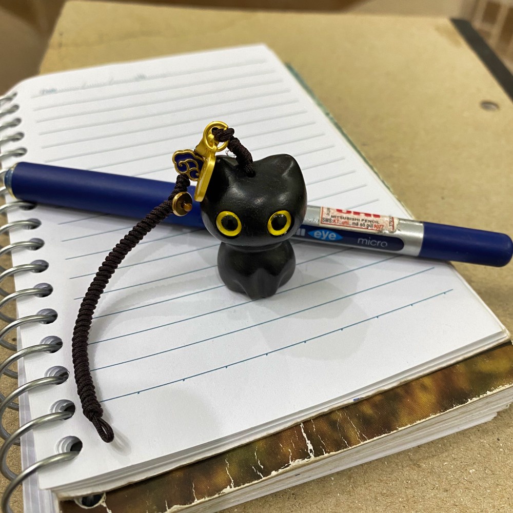 Dây đeo mèo gỗ mun, quà tặng, đeo giỏ xách, làm móc khoá dễ thương.