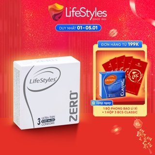 Bao Cao Su LifeStyles ZERO Cao Cấp Siêu Mỏng Tuyệt Đối, Dẻo Dai - Hộp 3 bao