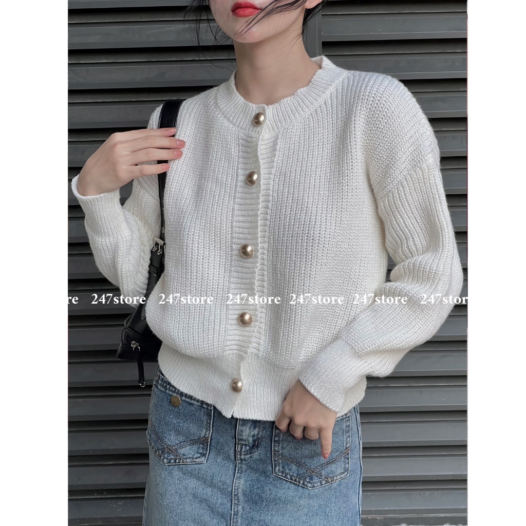 Áo len cardigan trơn form rộng cúc đồng mã Cardigankhuyvang6655_P13k24