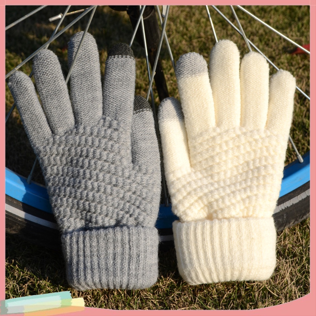 Găng tay dệt kim màu trơn chống gió thời trang thu đông kiểu dáng dễ thương