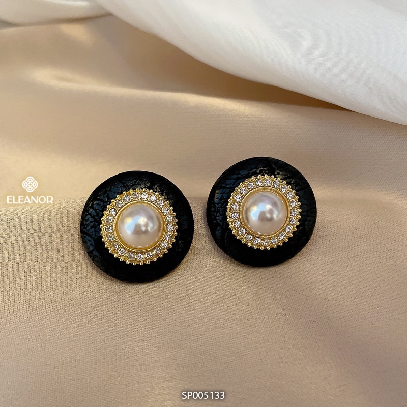 Bông tai nữ chuôi bạc 925 Eleanor Accessories gắn ngọc nhân tạo viền đen đính đá phụ kiện trang sức 5133