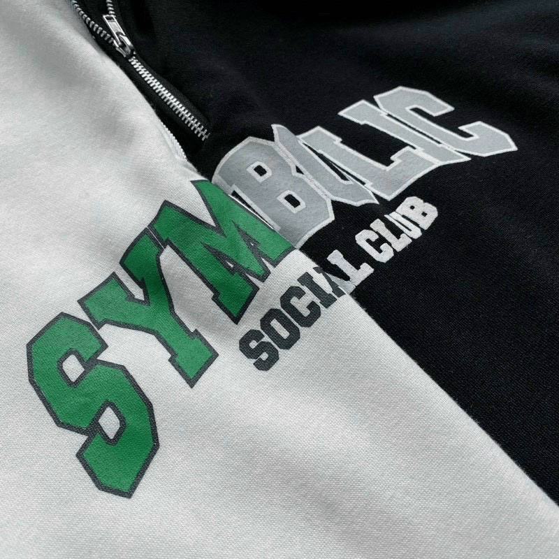 Áo Hoodies Nữ Chui Đầu Vải Nỉ Phối Khóa Cổ Trụ In Chữ Form Rộng Mặc Đẹp NEW UNISEX